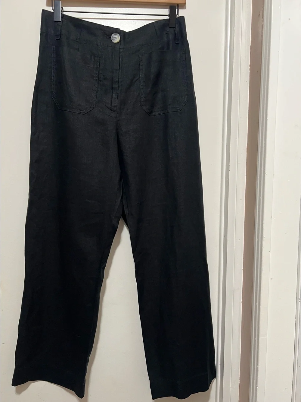 Quince 100% European Linen Patch Pocket Wide Leg Pants size 6 Black Minimal